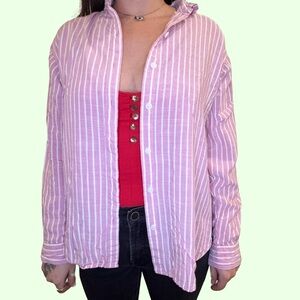 beachlunchlounge Pink and White Striped Button Down Shirt